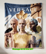 Versace High Fashion Runway Print Flannel Throw Blanket Luxury Gold and Blue Sofa Cover Blanket IMG_1547